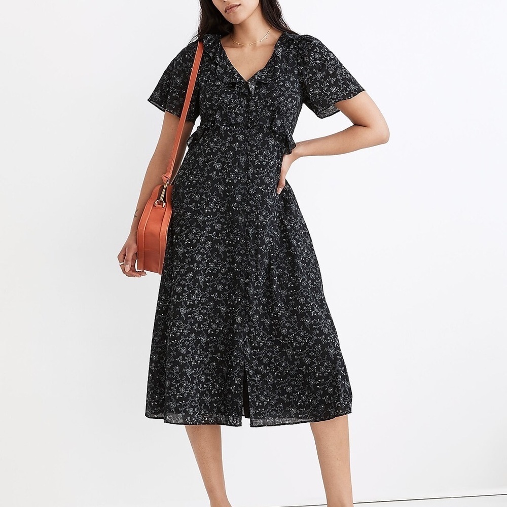 Madewell Ruffled tiered midi dress in dotted vines​​​